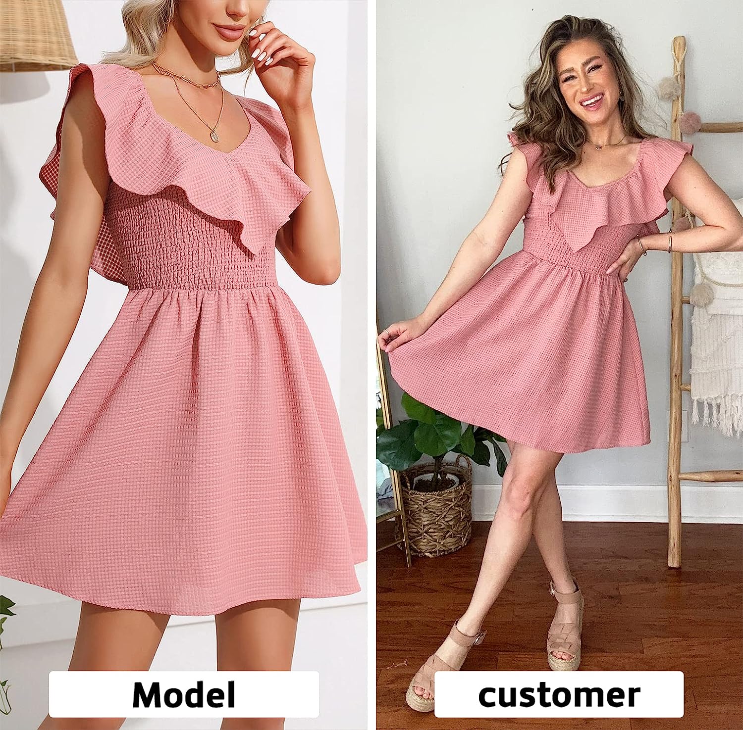 EXLURA Women's Summer Ruffle Casual Dress V Neck Lace A Line Backless Mini Dresses Flowy Wedding Guest Party Sundresses - Image 2